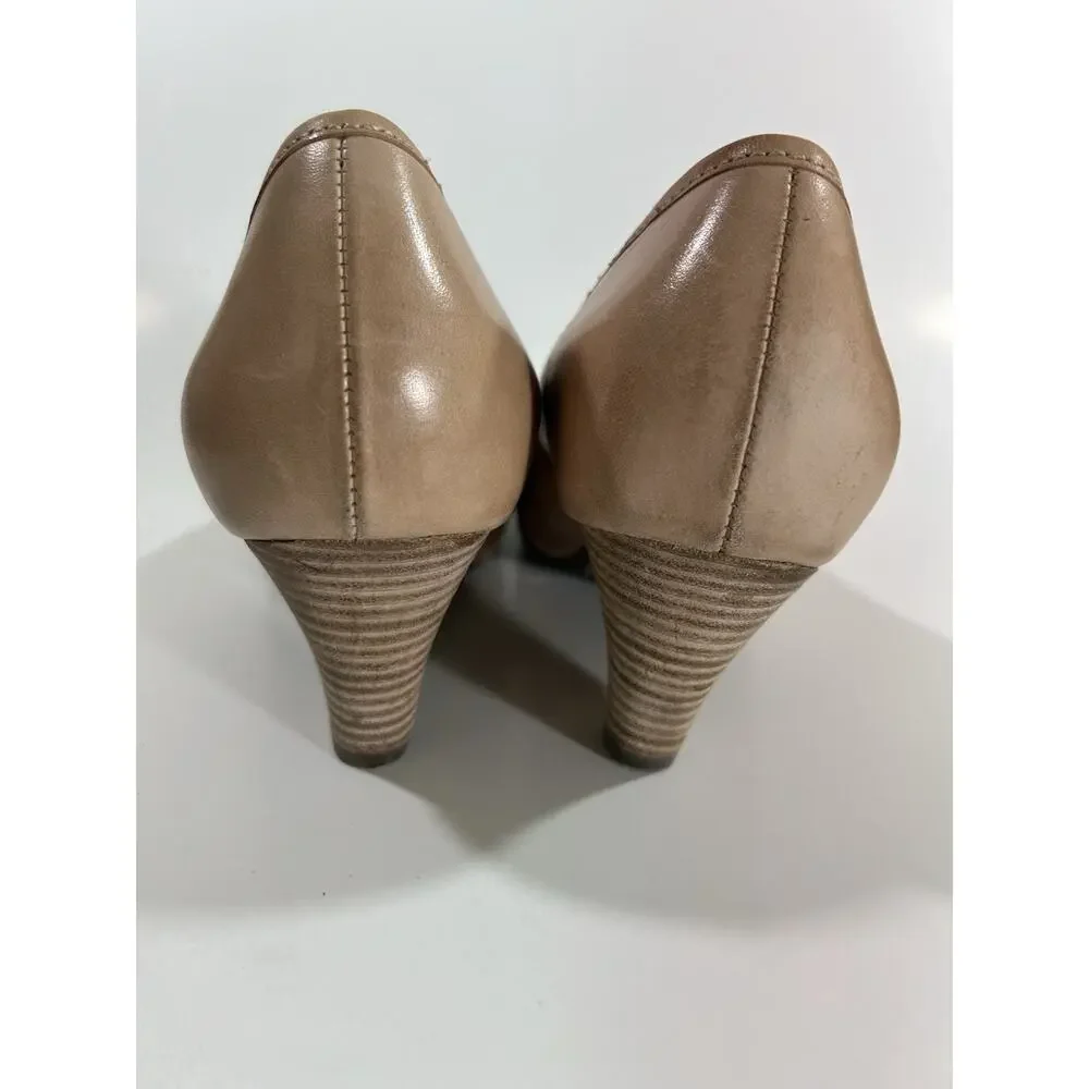 Clarks Artisan Women's Tan Leather Wedge Pumps Buckle Laser Cut 63986 Size 9.5M